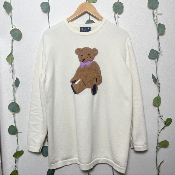 dELiA*s by Dolls Kill On Cloud Fine Oversized Intarsia Bear Sweater White Small - Picture 5 of 7
